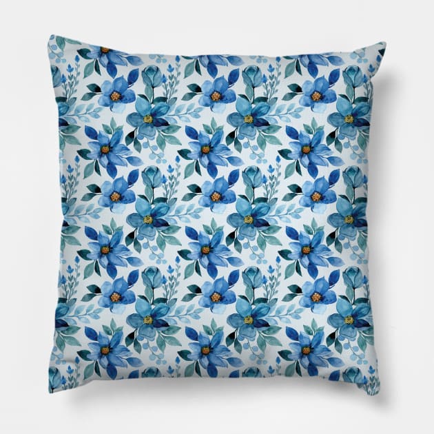 Blue Watercolor Flowers - Serene Blooms Pillow by edwardechoblue