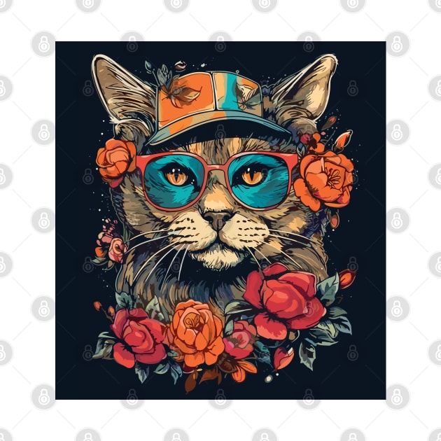 Feline Elegance: Stylish Cat Embraced by Floral Charm by Animox