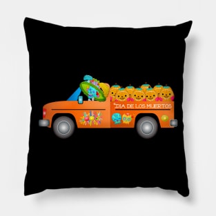 Halloween Pumpkin & Skeleton Truck Pillow