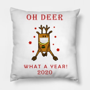 Funny Oh Deer What a Year Face Mask 2020 Christmas Holiday Design Pillow