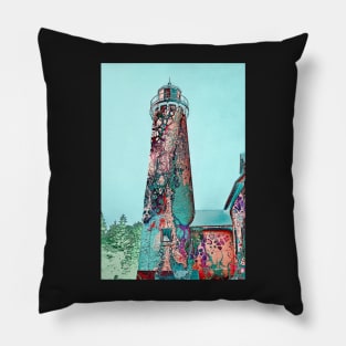"Old Presque Isle Lighthouse" - Acrylic Paint Pour Art Pillow