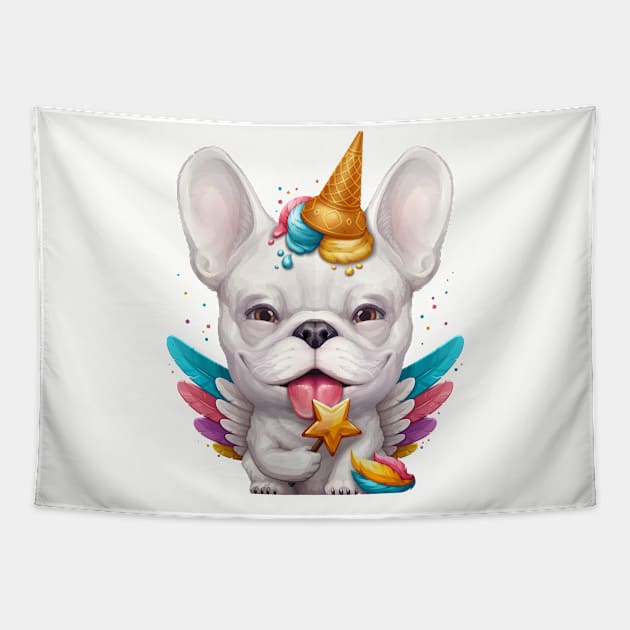 White French Bulldog Ice Cream Unicorn Tapestry by stonemask