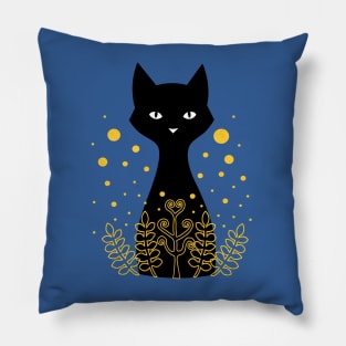 Black cat behind ferns Pillow