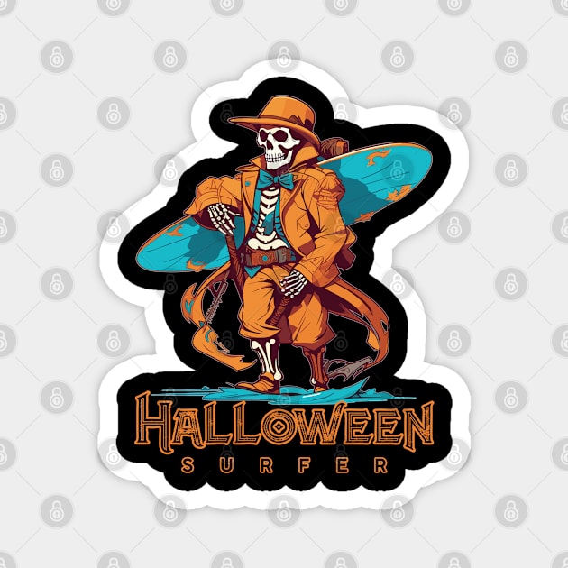 Halloween Beach Surfer Skeleton Magnet by DanielLiamGill