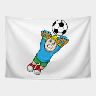 Boy as Goalkeeper with Soccer ball Tapestry