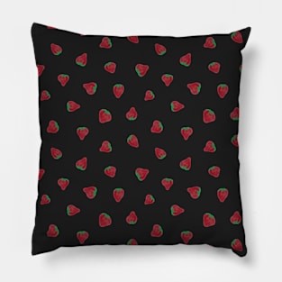 Watercolour Strawberry Pattern, Black Pillow