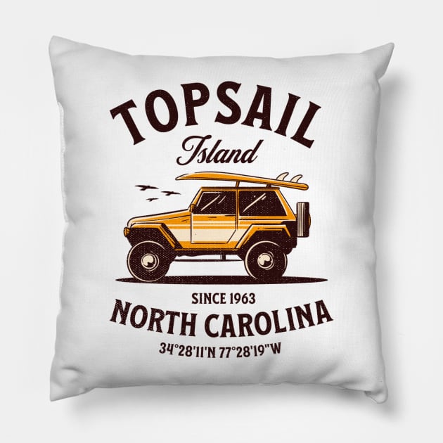 Topsail Island, NC Surfboard Vacationing Pillow by Contentarama