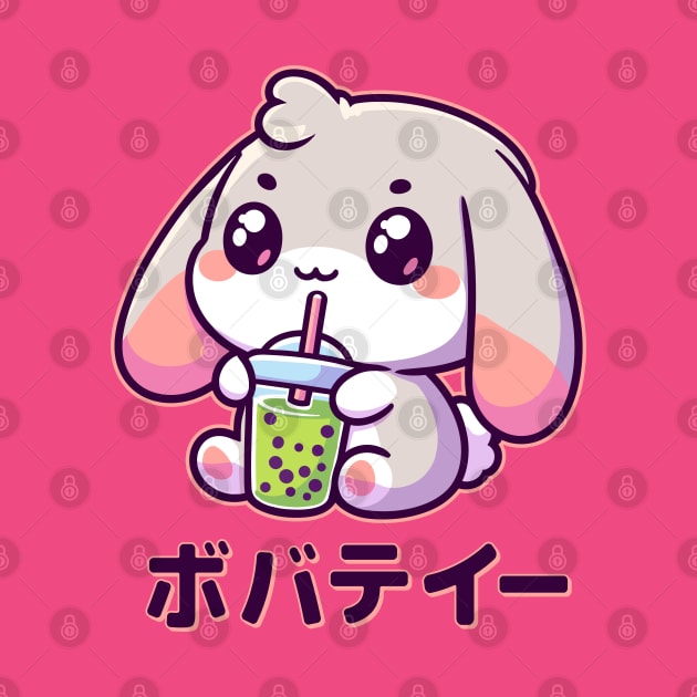 Bunny Drinking Bubble Tea Kawaii Anime Rabbit by Cuteness Klub