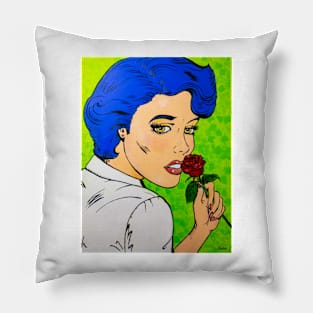 Girl with red rose Pillow