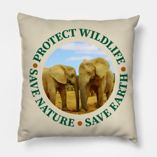 Wildlife Conservation Earth Day Blue Sky Elephants Pillow