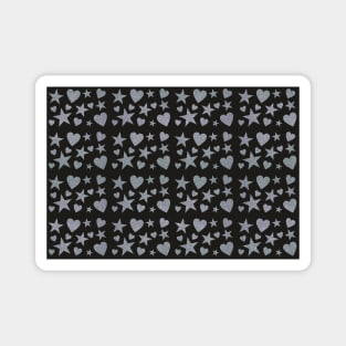 Naif glitter hearts and stars (black and silver) Magnet