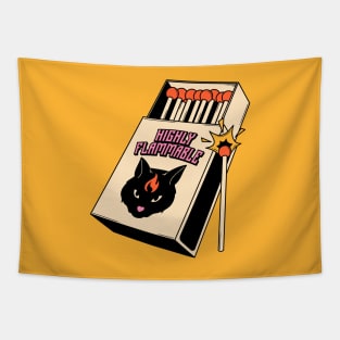 Highly Flammable Black Cat in yellow Tapestry