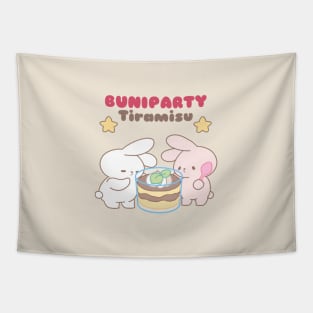 Two Cute Rabbits Savoring Giant Tiramisu! Tapestry