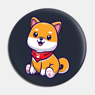 Cute Shiba Inu Dog Sitting With Scarf Cartoon Pin