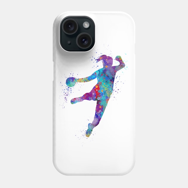 Handball Girl Colorful Watercolor Silhouette Phone Case by LotusGifts