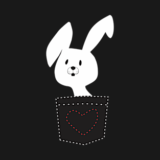 Cute White Easter Bunny With Black Pocket And Red Heart T-Shirt