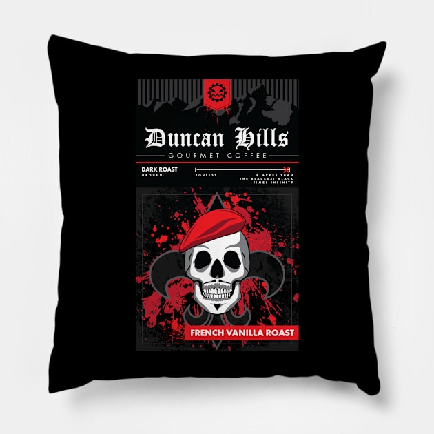 Metalocalypse Dethklok Duncan Hills Coffee - French Vanilla Pillow by patrickkingart