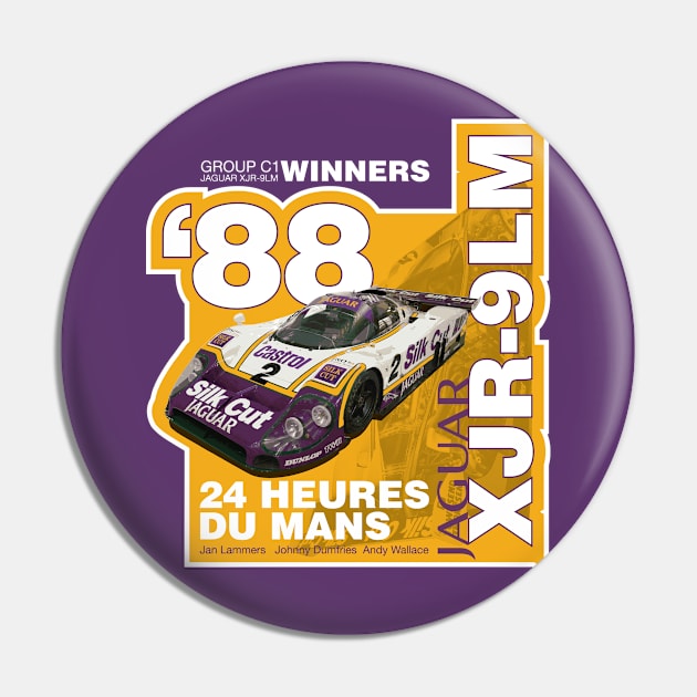 Retro Le Mans 24 Hours T-Shirt - Jaguar XJR-9LM Design Pin by funkymonkeytees