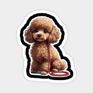 Adorable Dog – Brown Poodle with Leash in Peaceful Garden Scene Magnet