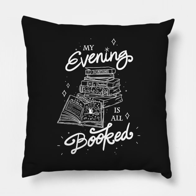 My Evening Is All Booked Halloween and Samhain Nerdy Witch Spell Book Pillow by TheGhoulishGarb