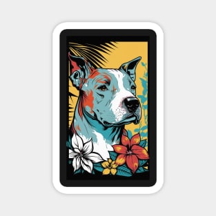 American Staffordshire Terrier PitBull Dog Vibrant Tropical Flower Tall Retro Vintage Digital Pop Art Portrait 3 Magnet