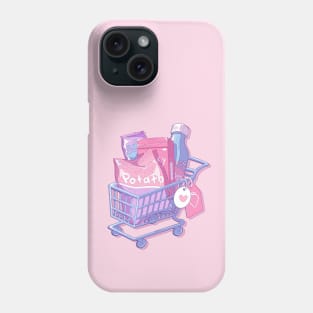 The cute shopping cart and some snacks (pastel yellow background) Phone Case