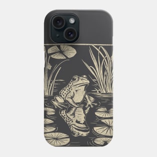 Frog in a Pond - vintage retro blockprint Phone Case