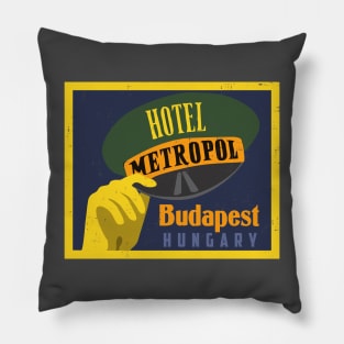 Vintage hotel luggage stamp tourist travel Budapest Hungary Pillow