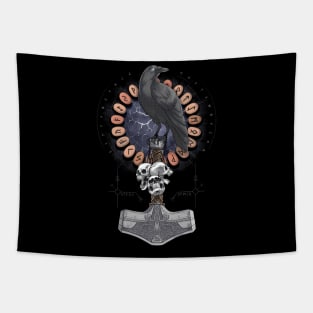 Norse Hammer Raven Tapestry