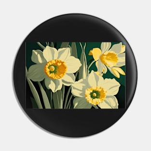 Floral Garden Botanical Print with Daffodils Pin