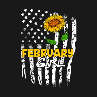 America Sunflower Flag 4th Of Patriotic February Girl T-Shirt