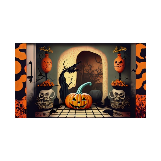 Halloween Cat and Jack-o'-Lantern by Tee Trendz