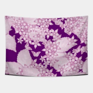 Pink blossoms and butterflies on purple Tapestry