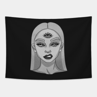 The young lady with three eyes - Drawing - B&W Tapestry