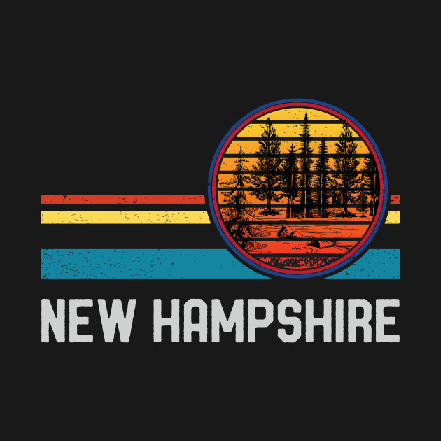 Disover Vintage Retro New Hampshire 80s 70s Lake Pine Forest Sunset - New Hampshire - T-Shirt