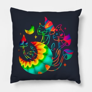 Psychodelic Colors Magic Mushrooms and Moon Pillow