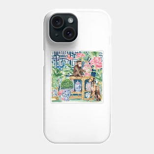 Monkey and Lurcher dog in chinoiserie interior Phone Case