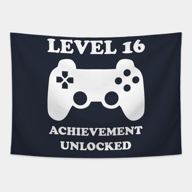 Level 16 Achievement Unlocked Gamer Next Level 16 years old birthday Tapestry by rayrayray90