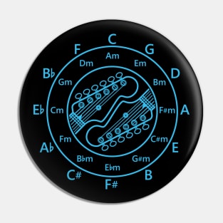 Circle of Fifths Electric Guitar Headstock Outlines Blue Pin