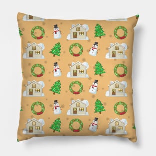 Christmas Pattern - Brown Background Pillow