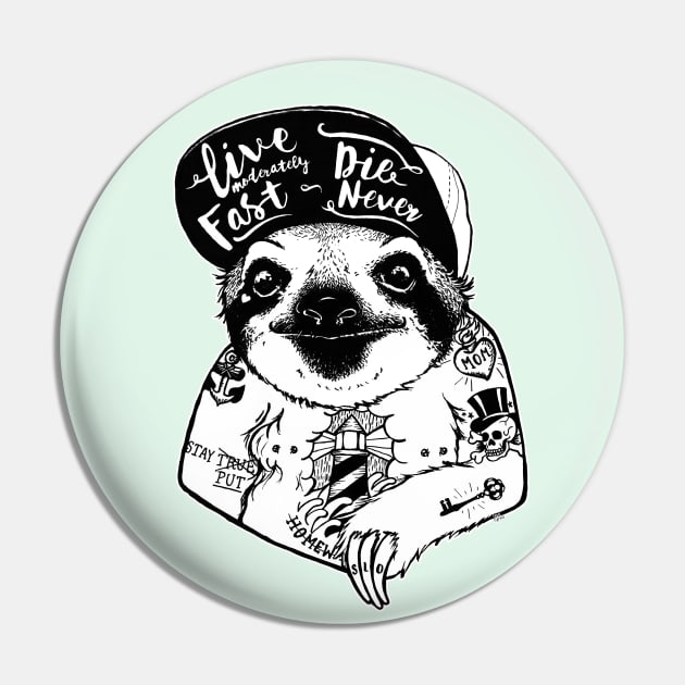 Sloth Tattooed Pin by PaperTigress