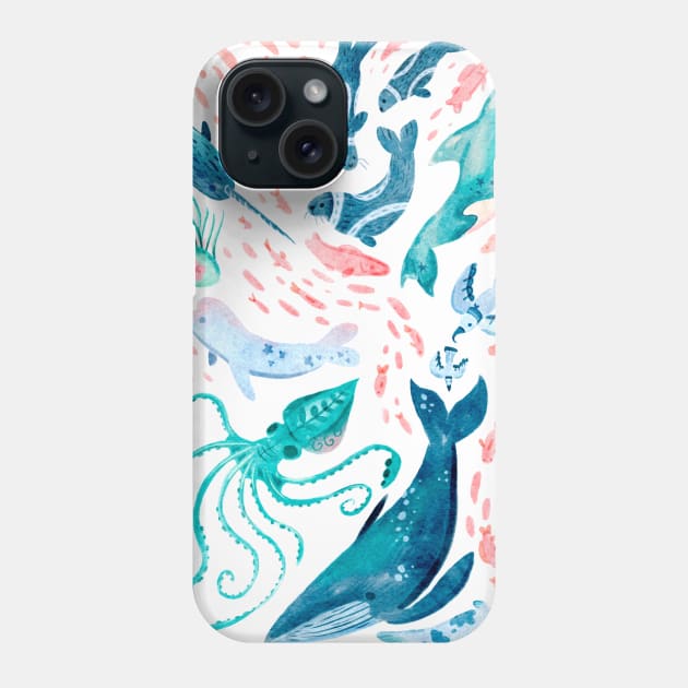 Watercolor Arctic Mammals and Fish Phone Case by narwhalwall