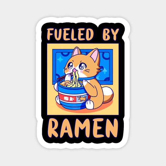 Fueled By Ramen Anime Cat Eating Japanese Food Funny Kawaii Merch Gift Japanese For Boy Girl Kids Children Teen Lover Magnet by GraviTeeGraphics