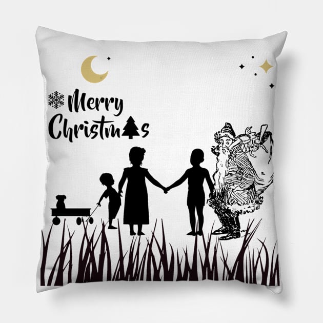 Merry Christmas - Black and White Pillow by Christamas Clothing