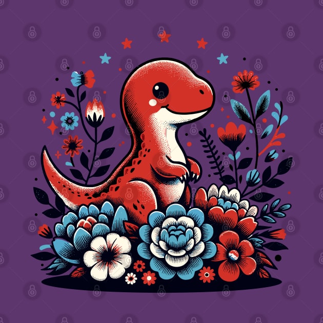 Cute dinosaur with flowers by Art_Boys