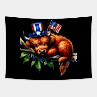 Coquette Highland Cow 4Th Of July Patriotic Animal Tapestry