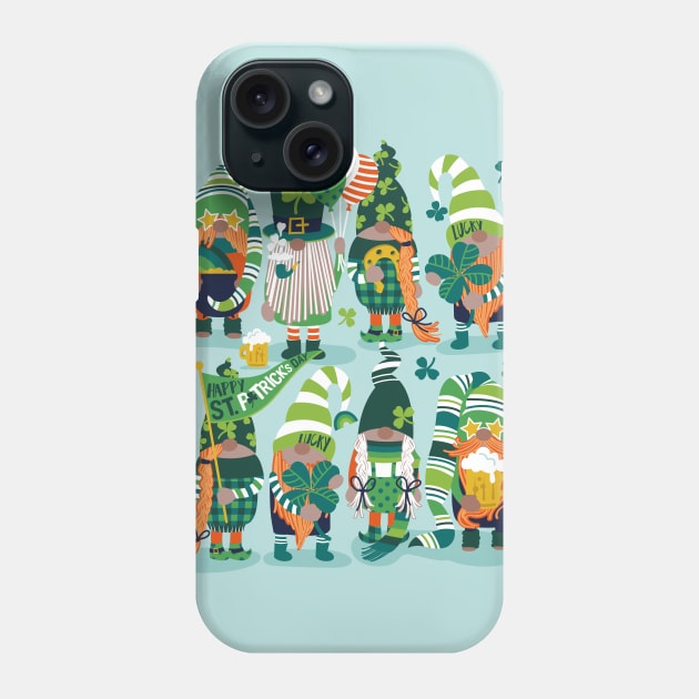 Saint Patricks gnomes // spot illo // aqua background parade with green and orange gnomes Leprechaun shamrock four leaf clovers Irish Ireland folklore Phone Case by SelmaCardoso