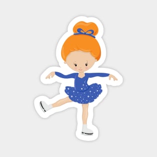 Figure Skating, Ice Skating Girl, Orange Hair Magnet