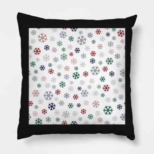 Winter pattern from colorful snowflakes on white Pillow