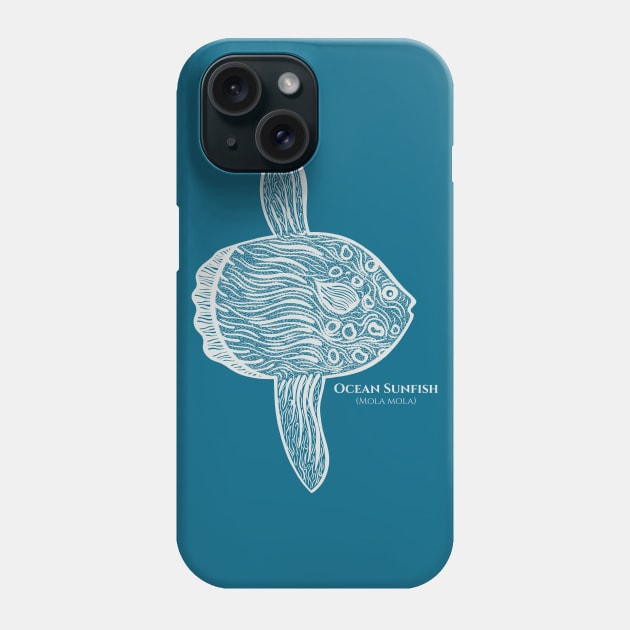 Ocean Sunfish with Common and Scientific Names - hand drawn fish Phone Case by Green Paladin